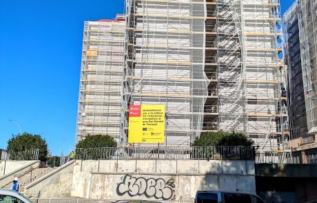 Site sign for the energy retrofit funded by Next Generation EU in Can Vilardell