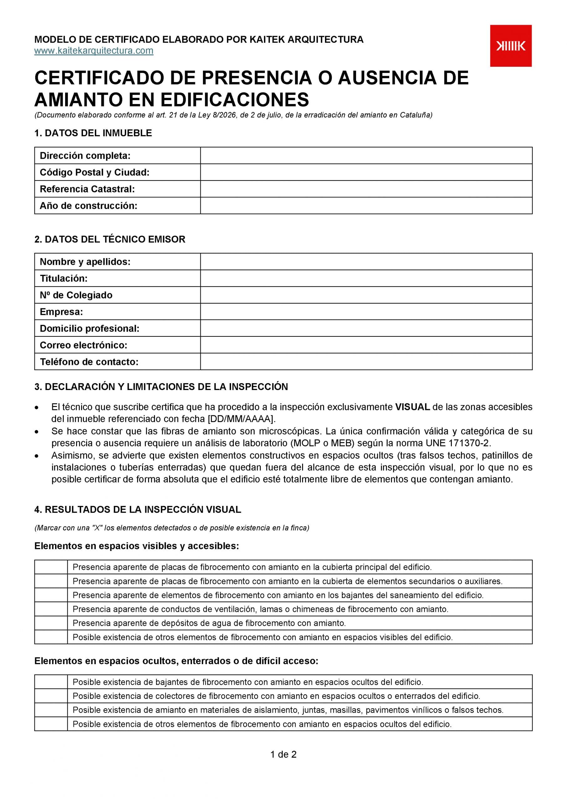 Certificado de amianto en Cataluña