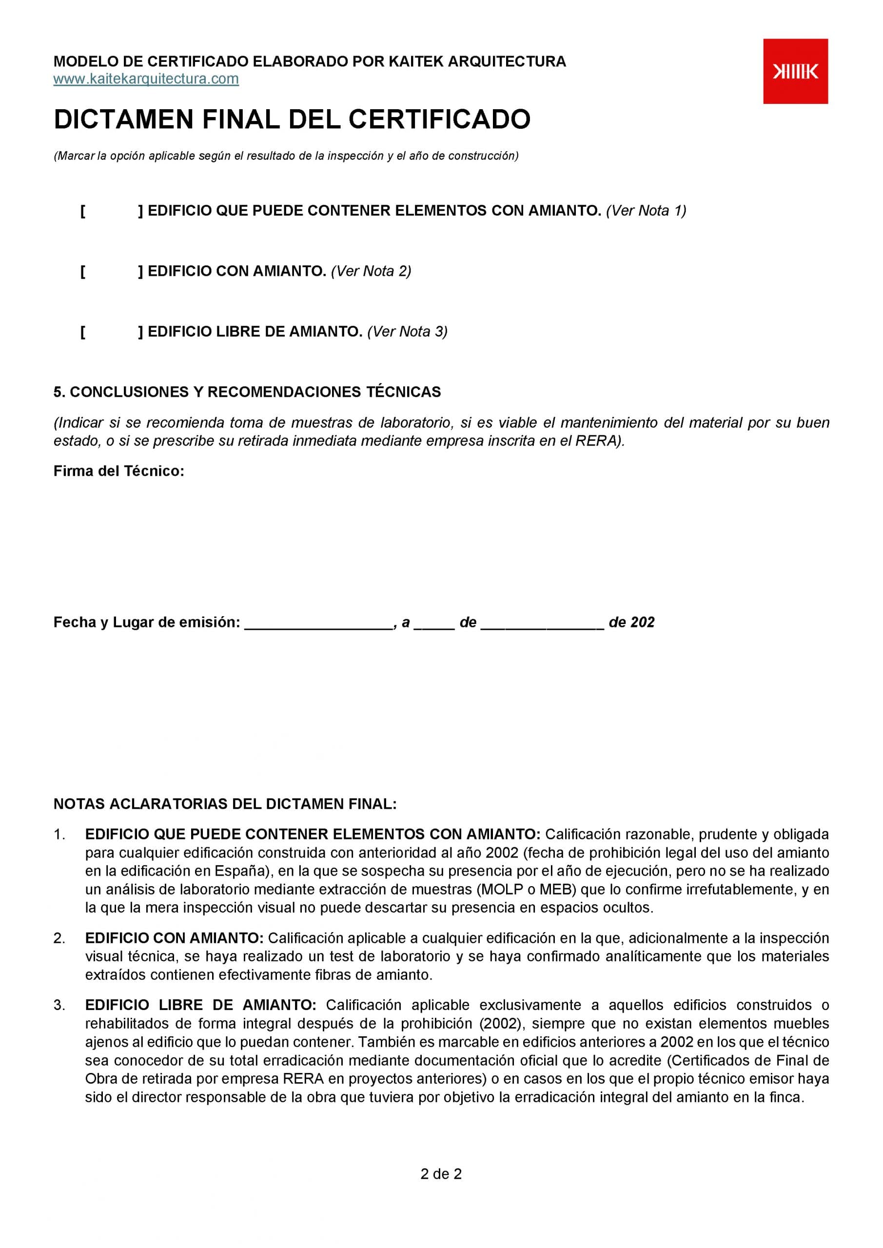 Dictamen final del certificado de amianto en Cataluña (Página 2)