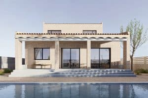 Porche con columnas de obra vista